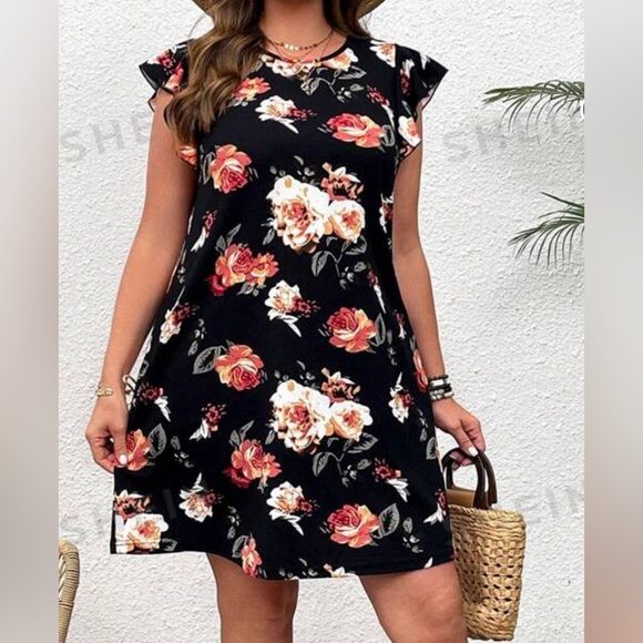 Reitmans 2X Fall Floral Mini Dress Lined Cap Sleeve - Picture 10 of 10